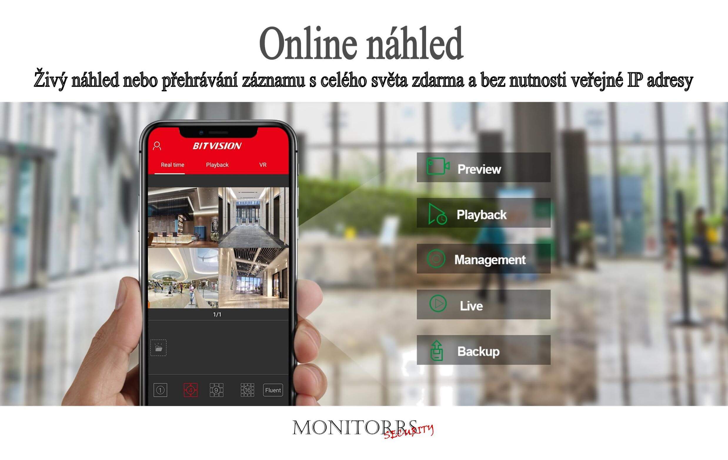 Monitorrs Security 4K IP 7 kamerový set 8 Mpix WTube (6378K7)